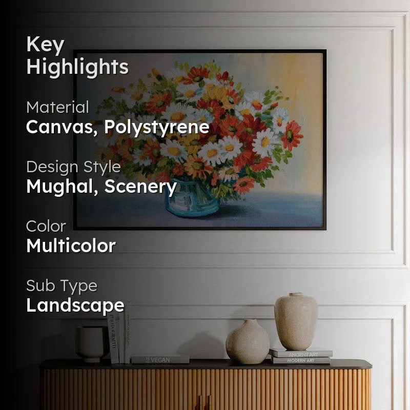 Mughal Garden And Temple Canvas Wall Painting - Black Frame media 2