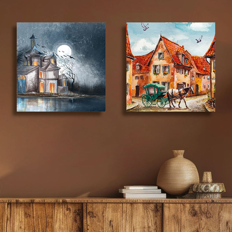 Phases Of City Canvas Wall Art - Set Of Two