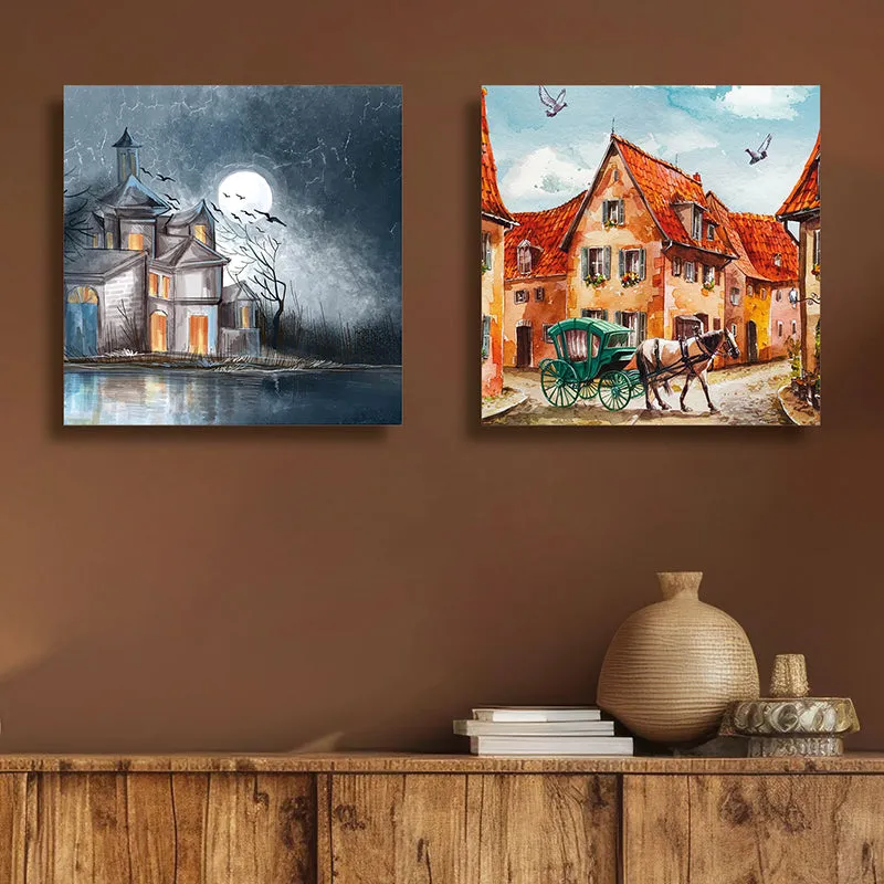 Phases Of City Canvas Wall Art - Set Of Two media 1