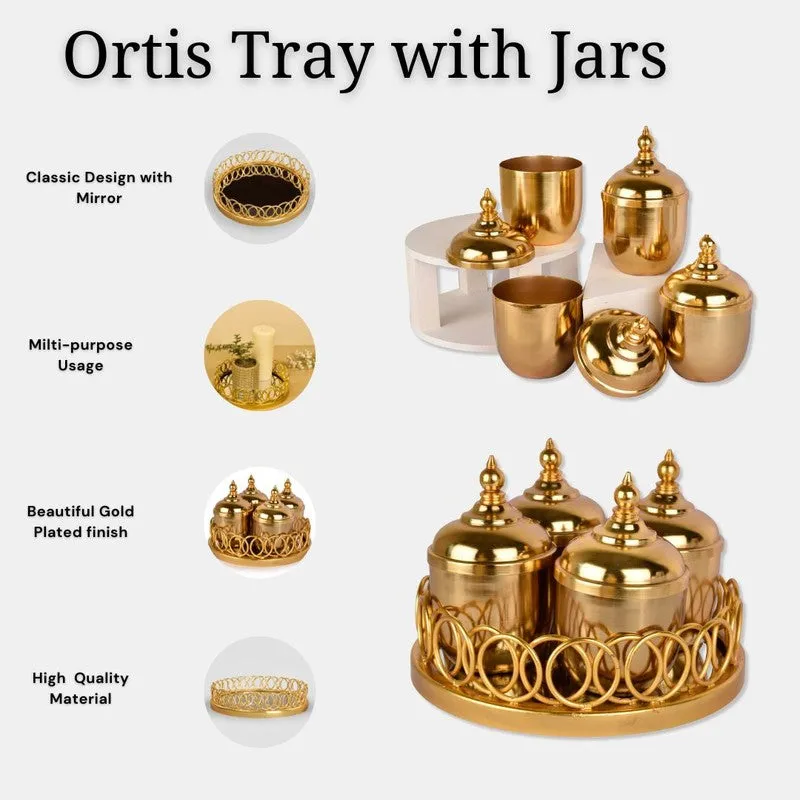 Aristal Metal Jars With Tray (Gold) - Five Piece Set media 6