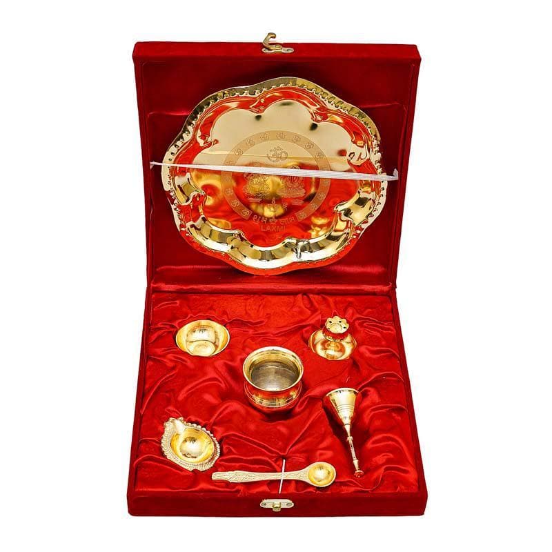 Shubh Pooja Floral Thaali - Gold media 5