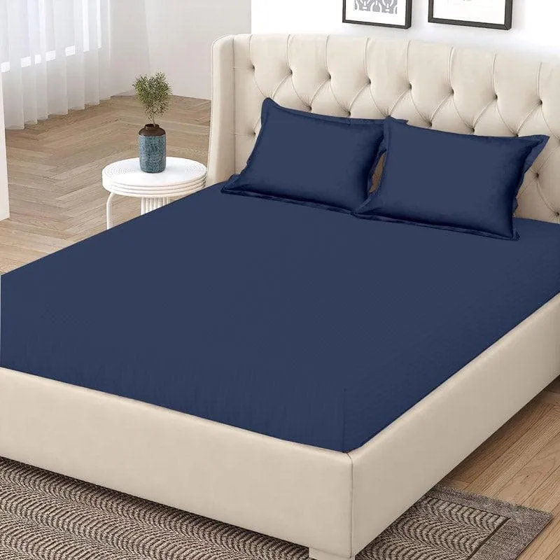 Vizag Solid Cotton Bedsheet (Navy Blue) - 400 TC media 3