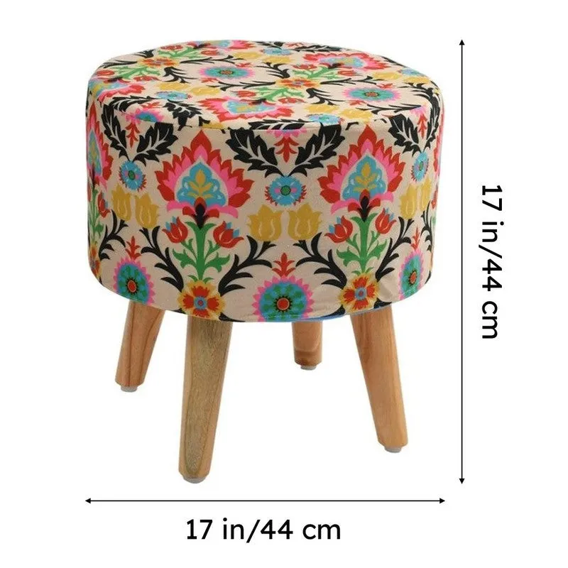 Avira Leaf Print Multicolor Engineered Wood Ottomans - Set Of Two media 9