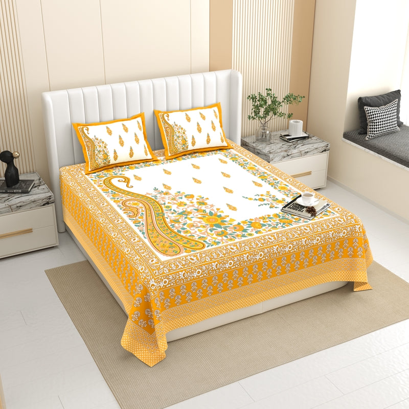 Blossom Haven Cotton Bedsheet (Yellow) - 120 TC - King
