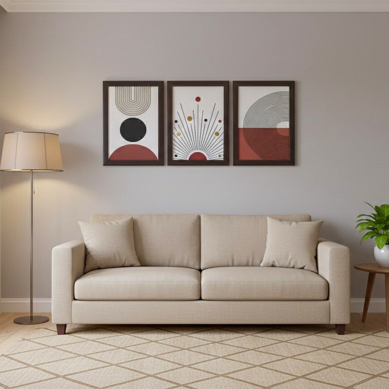 Sunburst & Shape Wall Painting With Frame - Set Of Three
