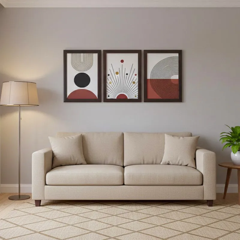 Sunburst & Shape Wall Painting With Frame - Set Of Three media 1