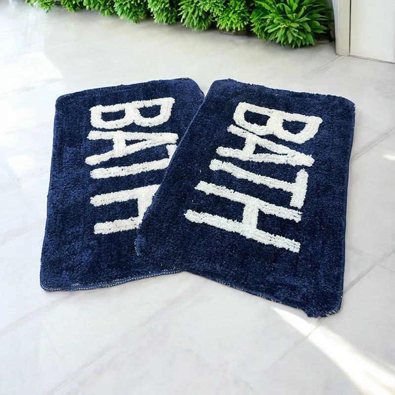Trama Cotton Bath Mat (Blue) - Set Of Two media 1