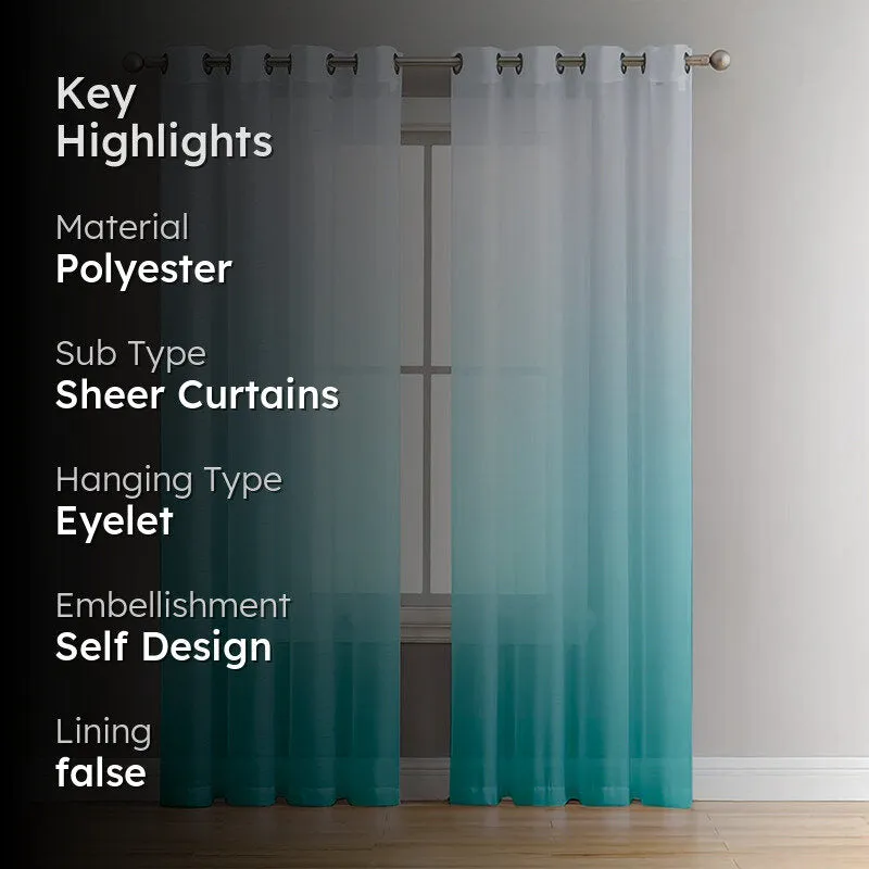 Ombrina Linen Texture Sheer Curtain (Light Blue) - Set Of Two media 2