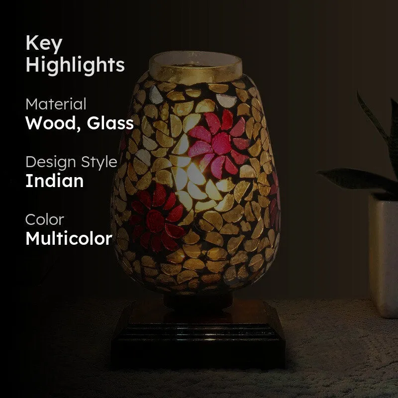 Veloura Mosaic Glass Table Lamp With Wooden Base - Multicolor media 2