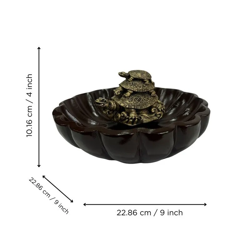 Sacred Three Tortoise Motif Resin Urli - Brown media 6