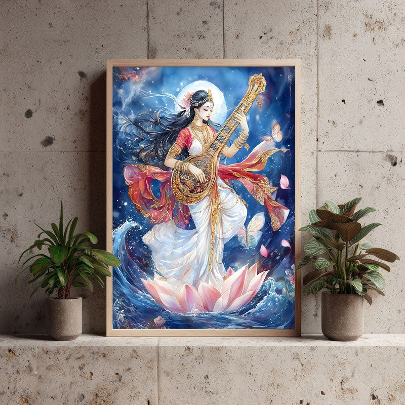 Meditating Govinda Spiritual Archival Paper Wall Painting - Natural Brown Frame media 3