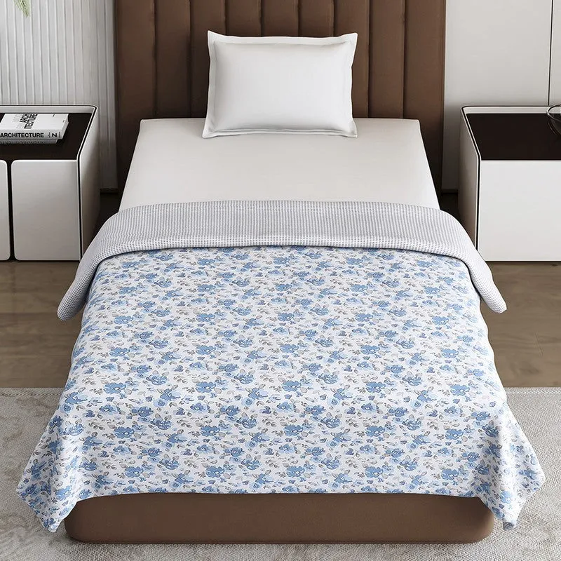 Monte Carlo Bloomeri Floral Polycotton Reversible Dohar (Blue) - 150 GSM media 5