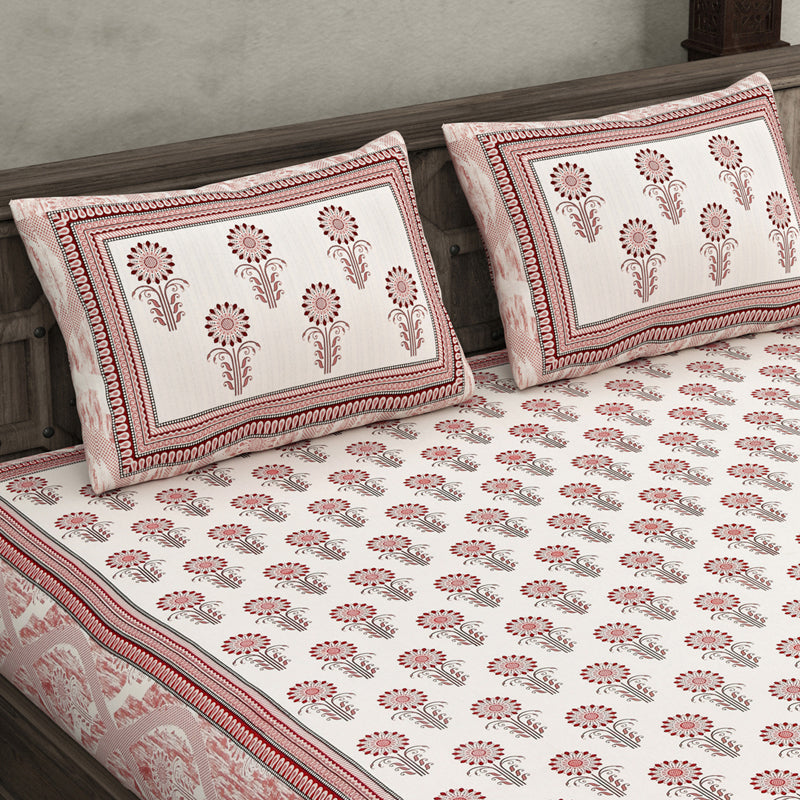Ananya Floral Printed Cotton Bedsheet (Pink) - 144 TC media 3