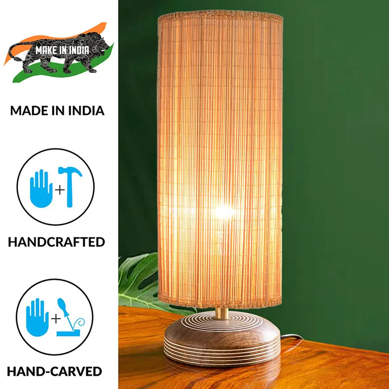 Savera Bamboo Zoom Fabric Table Lamp - Beige,Brown media 4