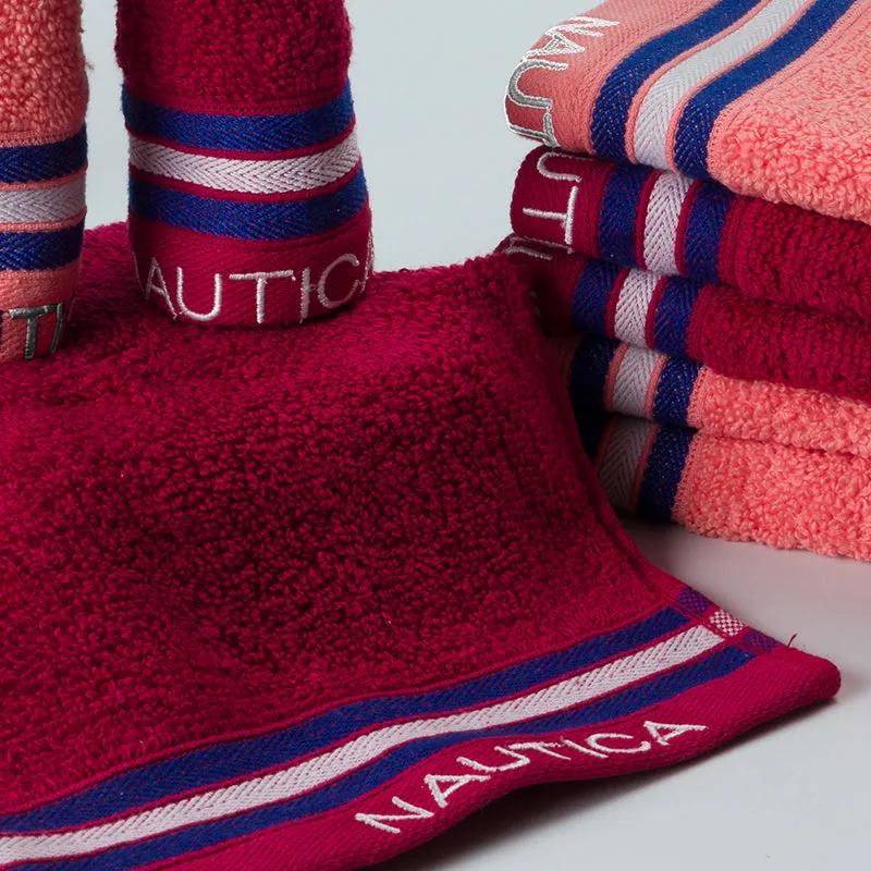 Nautica Dove Down Cotton Face Towel (Coral & Burgundy) - Set Of Eight media 3
