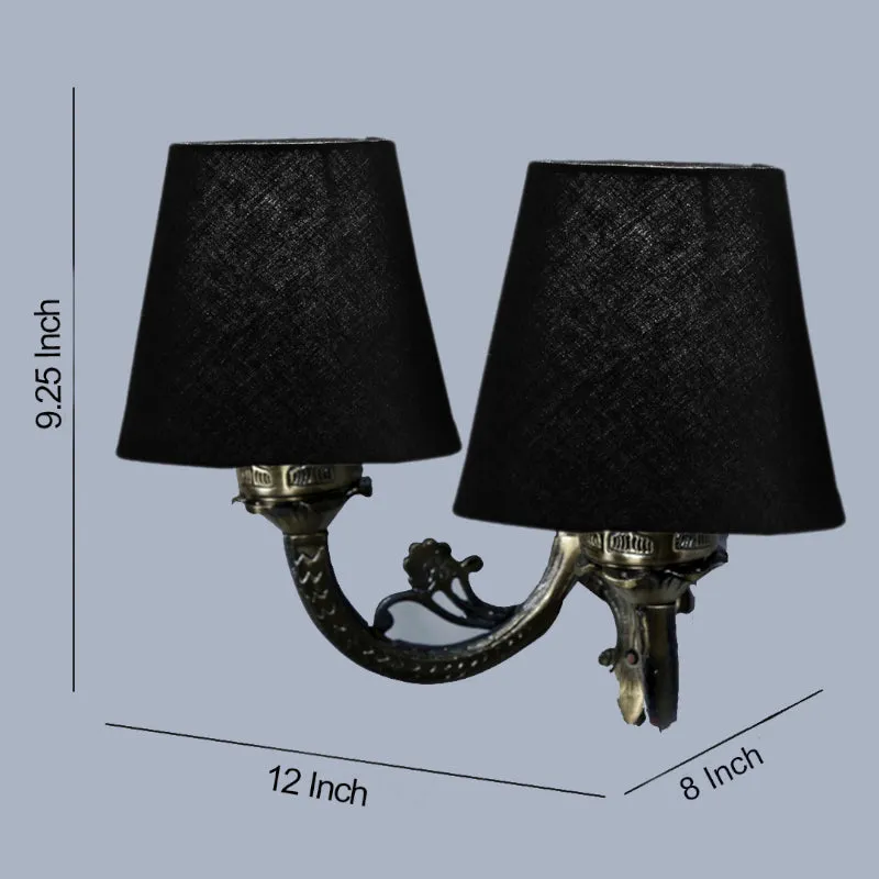 Vintage Conical Duo Fabric & Metal Wall Lamp - Black media 5