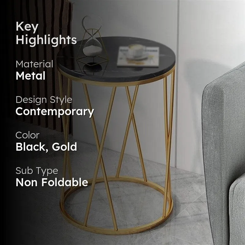 Onyx Drift Metal Accent Table with Marble Top media 2