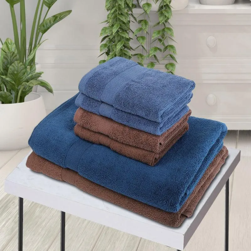 Miorah Hand & Face Towel Combo (Brown & Blue) - Six Piece Set media 1