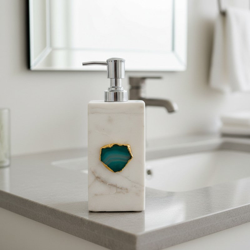 Kade Handcrafted Agate & Marble Soap Dispenser - White & Green media 6