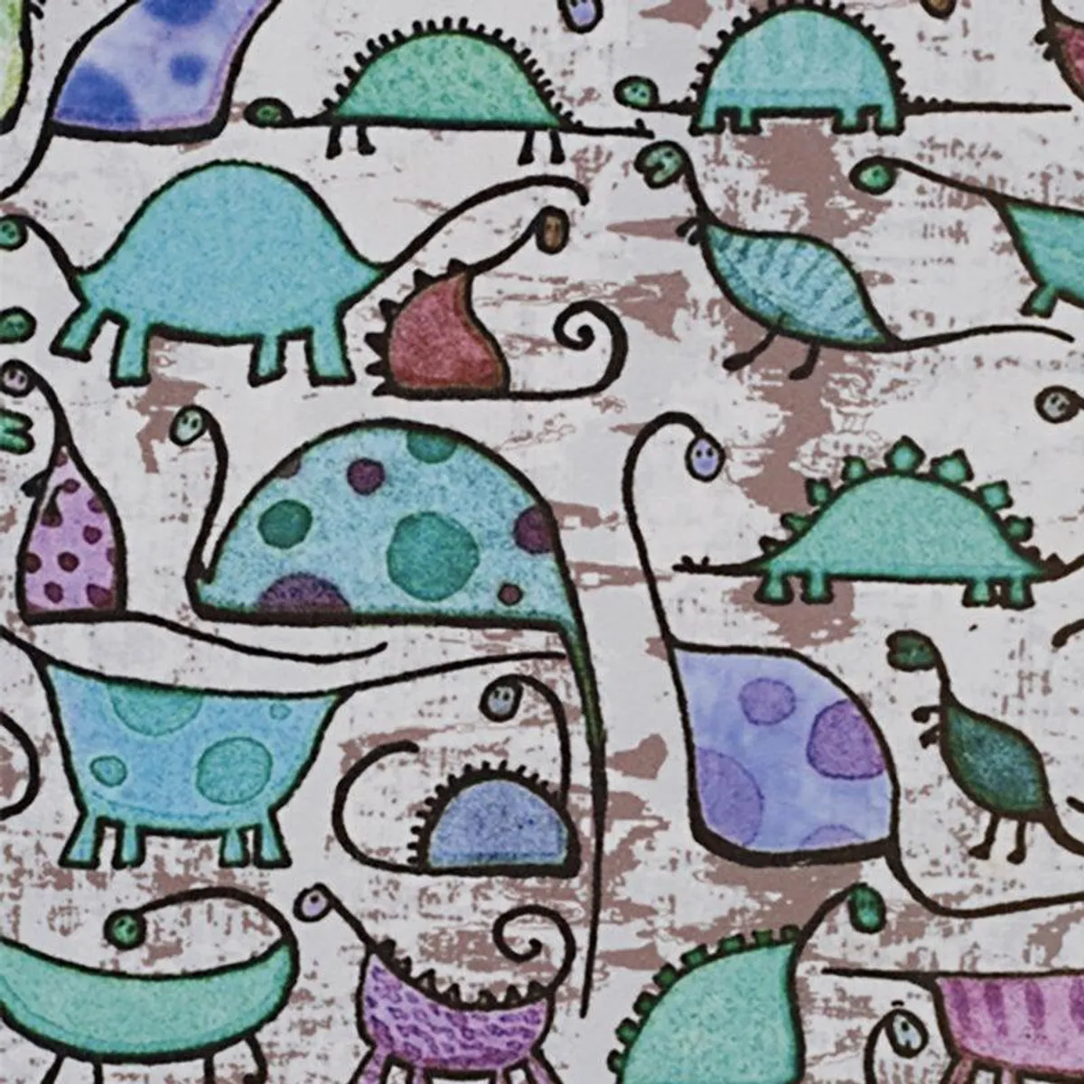 Close-up of pastel dinosaur motif on the carpet surface