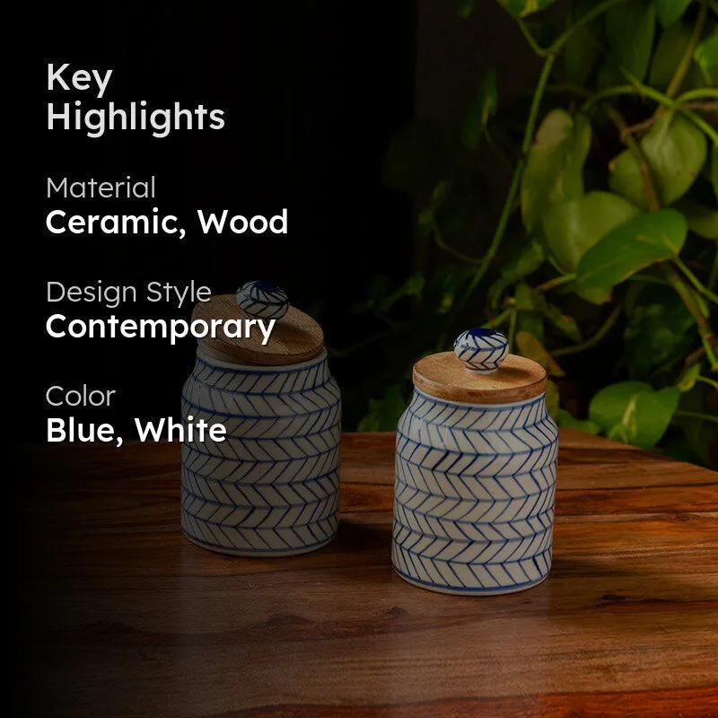 Chevron Crest Handpainted Ceramic Airtight Jar (470 mL Each) - Set Of Two media 2