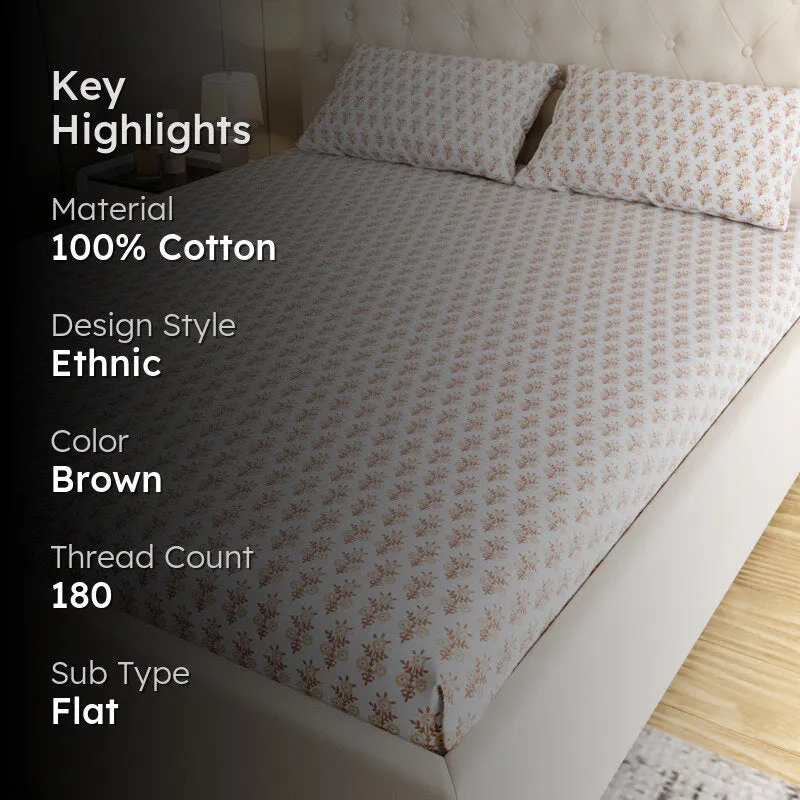 Bloom Ethnic Cotton Bedsheet (Brown) - 180 TC media 2