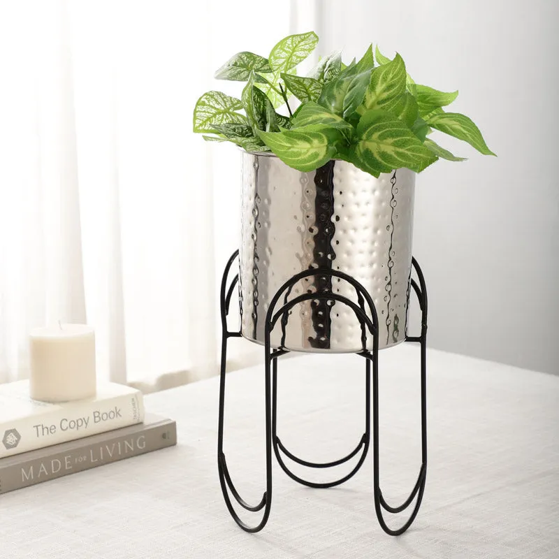 Vyra Stainless Steel Planter - Silver & Black media 2