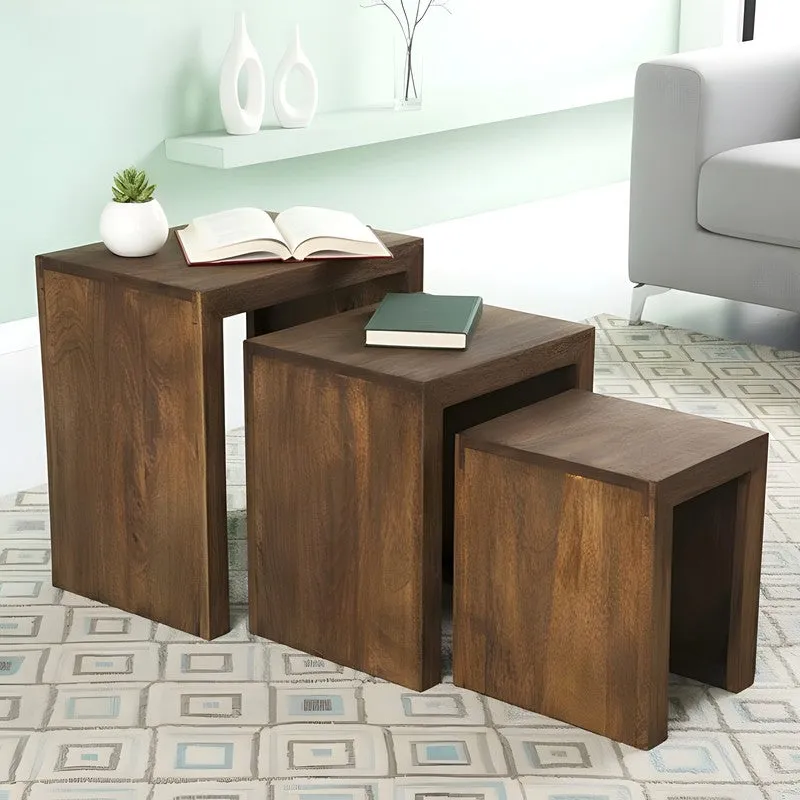 Sverox Sheesham Wooden Side & Bedside Table (Dark Brown) - Set Of Three media 3