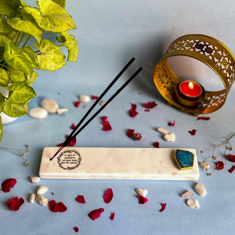 Gayathri Mantra Marble Incense Holder With Agate Plating - Turquoise Blue media 3