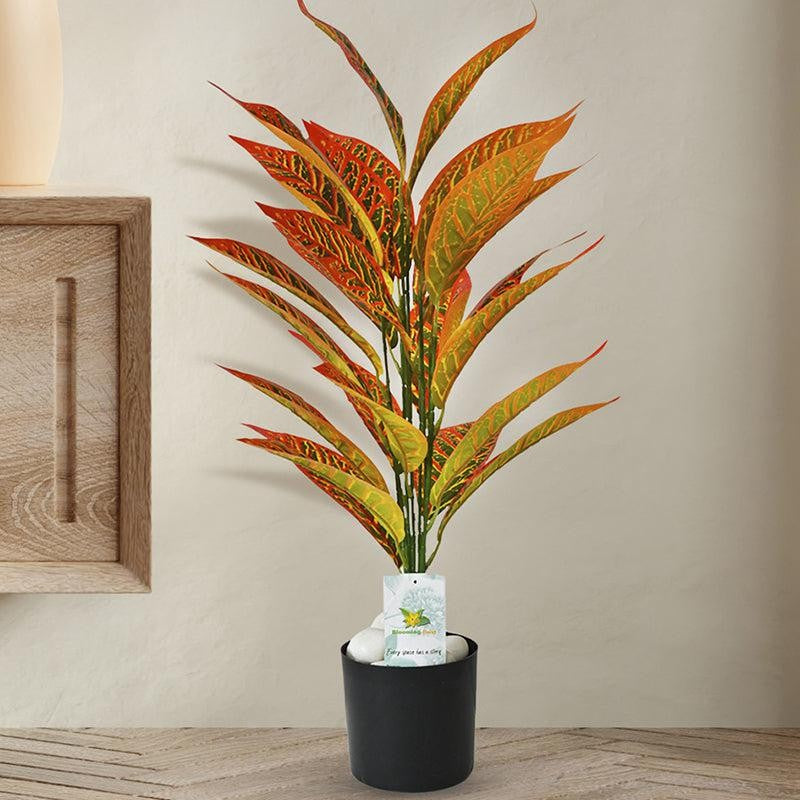 Faux Orange Artificial Croton Plant With Black Plastic Pot - 71 cm (2.3 ft) image 3