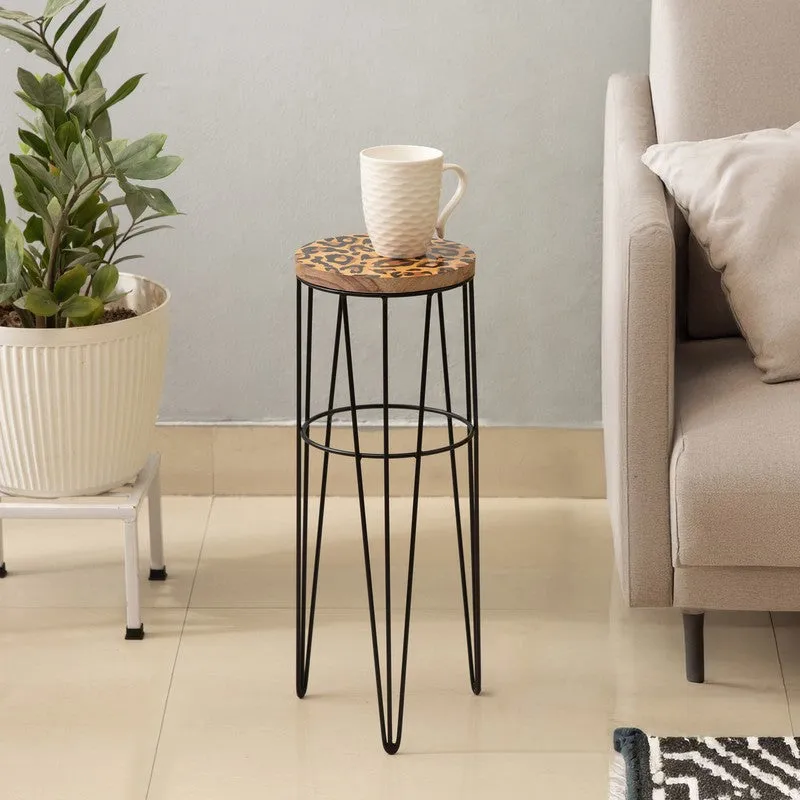 Leopard Print Accent Metal Side Table - Black media 1