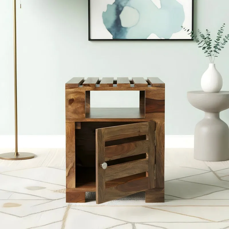 Wverix Sheesham Wooden Side & Bedside Table - Brown,Beige media 3
