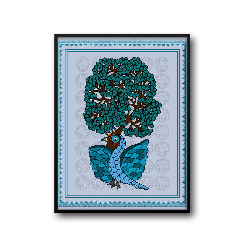 Ethereal Peacock Framed Gond Canvas Wall Painting media 7
