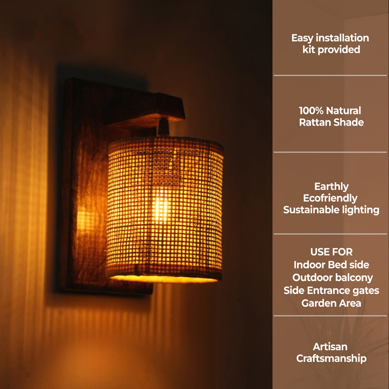 Luma Ray Rattan & Mango Wood Wall Lamp media 4