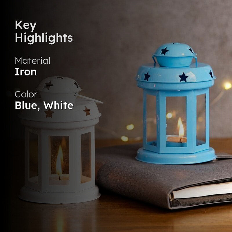 Lantern Lore Tealight Candle Holder (Blue & White) - Set Of Two media 2