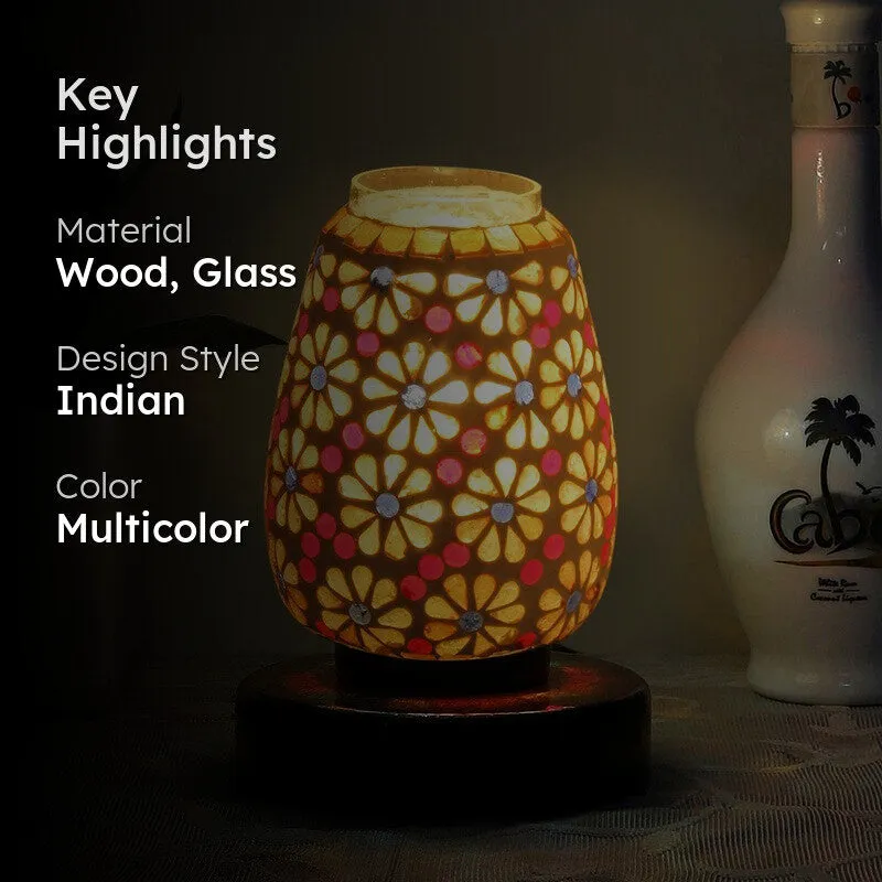 Glowsyn Glass Table Lamp With Wooden Base - Multicolor media 2