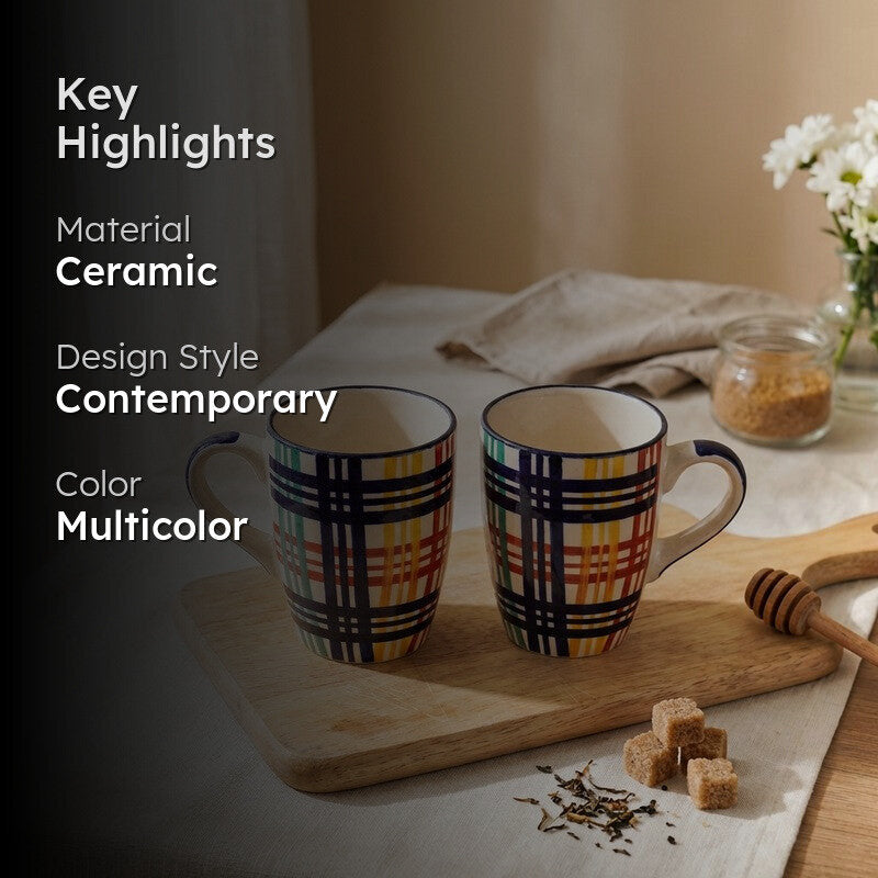 Strip Ceramic Coffee Mug (290 mL Each) - Set Of Two media 2