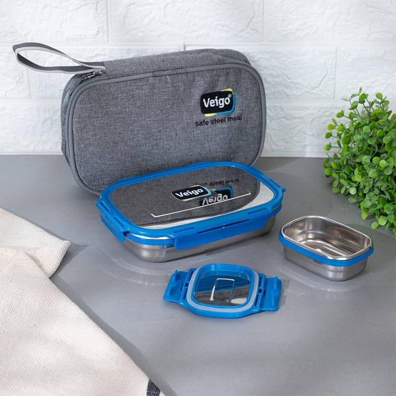 Delico Pack Light Blue Lunch Box With Insulated Pouch (775 mL /150 mL) - Three Piece Set