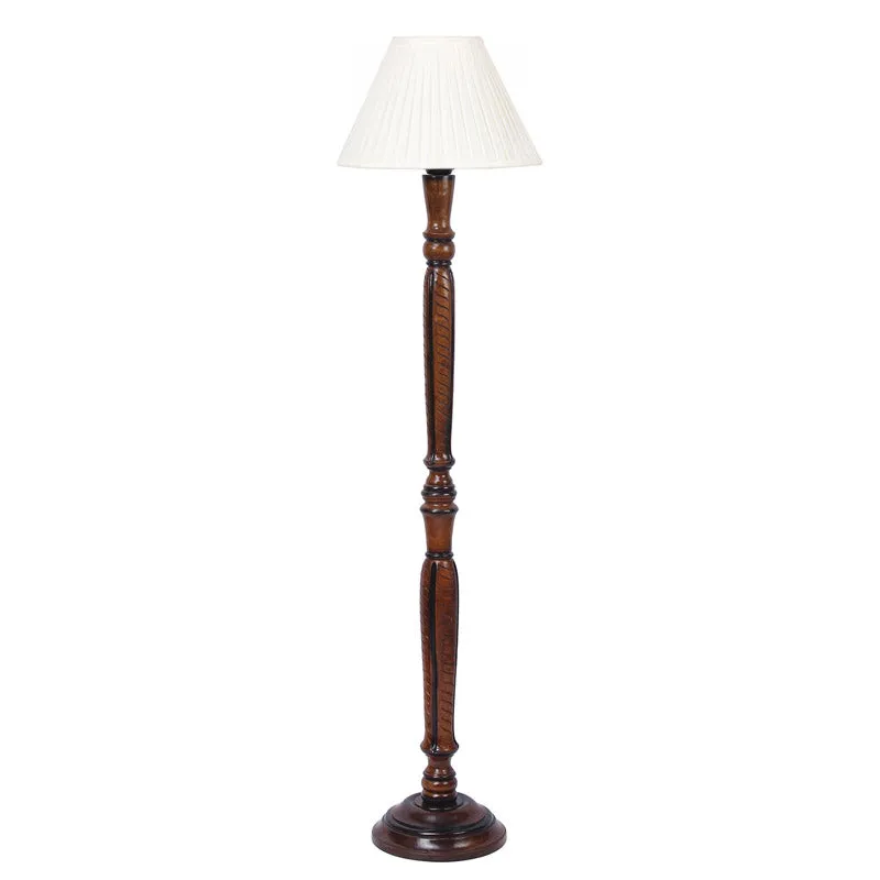 Hima Pleated Vintage Wooden Floor Lamp - Off-White media 4
