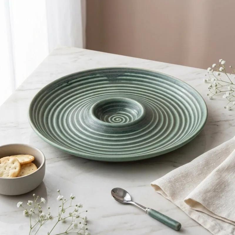Terra Tones Chip & Dip Ceramic Platter - Teal media 1