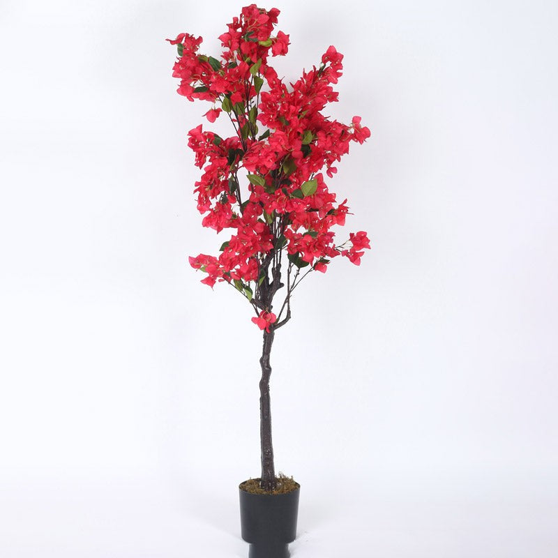 Faux Realtouch Red Bougainvillea Plant With Black Plastic Pot - 5.2 Feet media 5