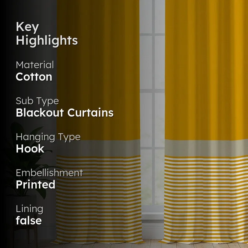 Urban Space Stripped Yellow Cotton Curtains - Set Of Two media 2