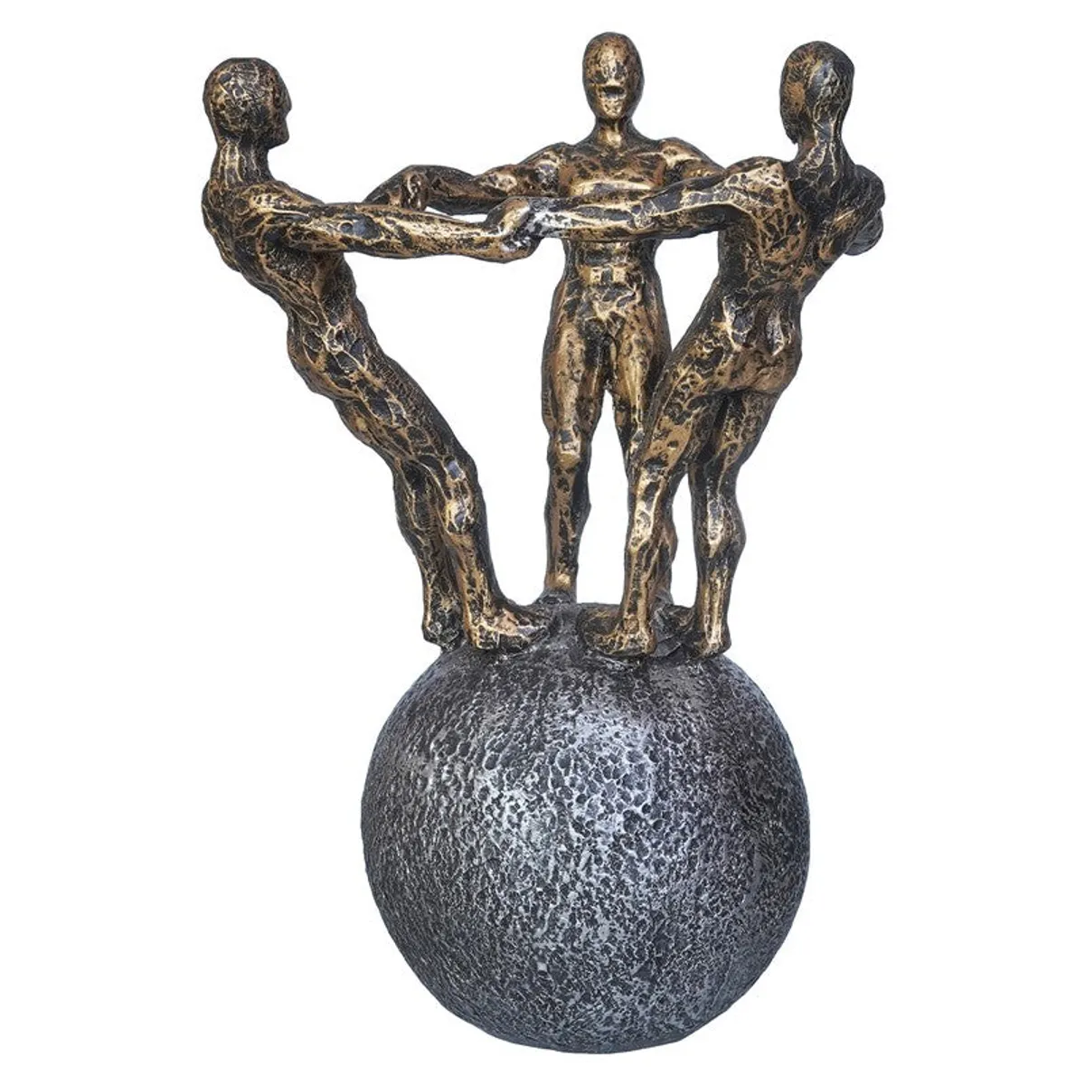 Front view of sculptural figurine showpiece with grey sphere base