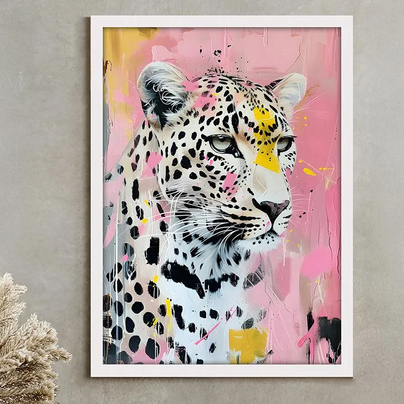 Pastel Prowler Canvas Leopard Wall Art With Frame - White media 2