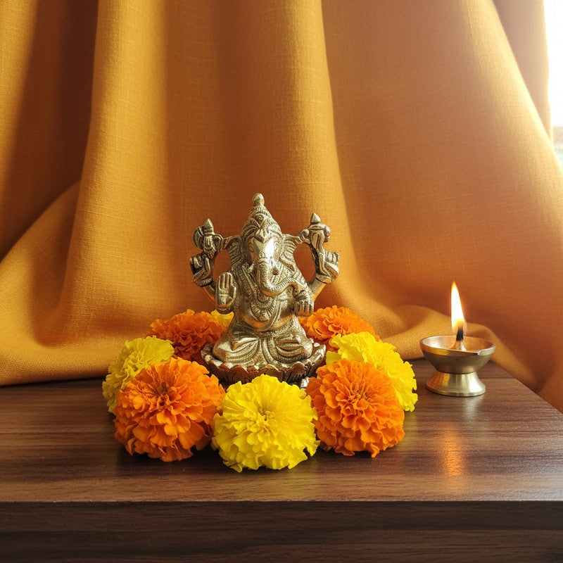 Ganesh Inkamal Brass Showpiece - Gold