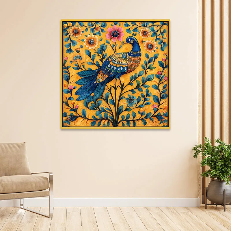 Vibrant Mayukha Canvas Wall Painting With Frame - Gold media 1