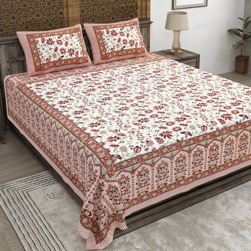 Craftet Cotton Bedsheet (Maroon,White) - 240 TC media 1