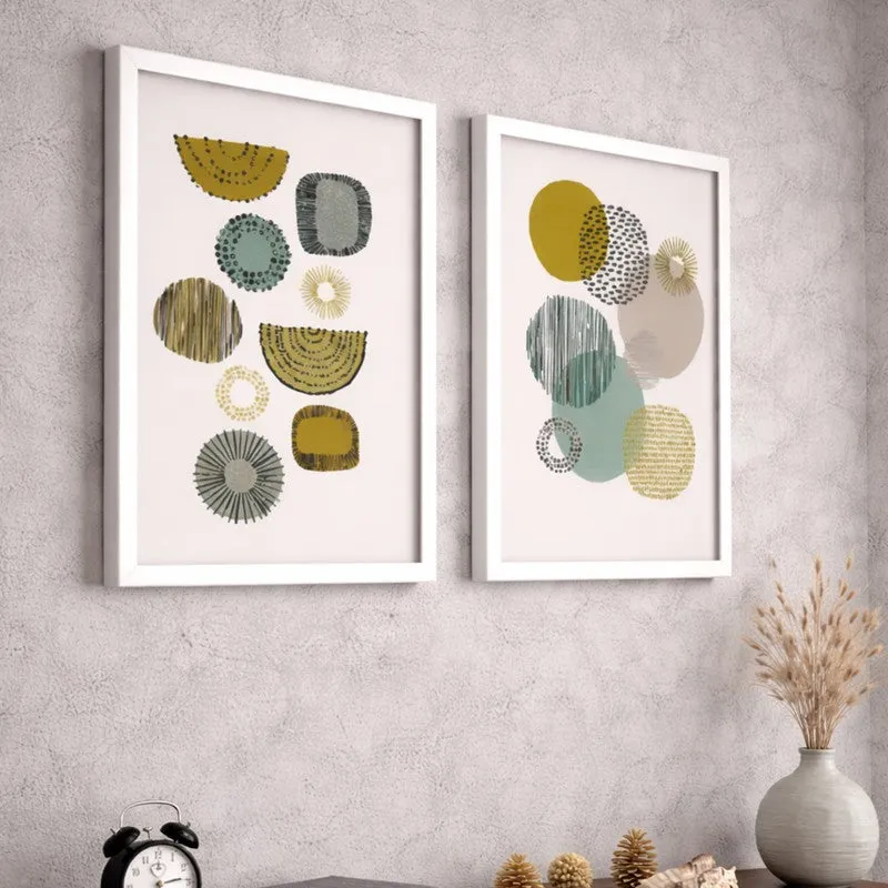 Calm Botanica Paper Wall Painting With MDF Frame - Set Of Two media 4