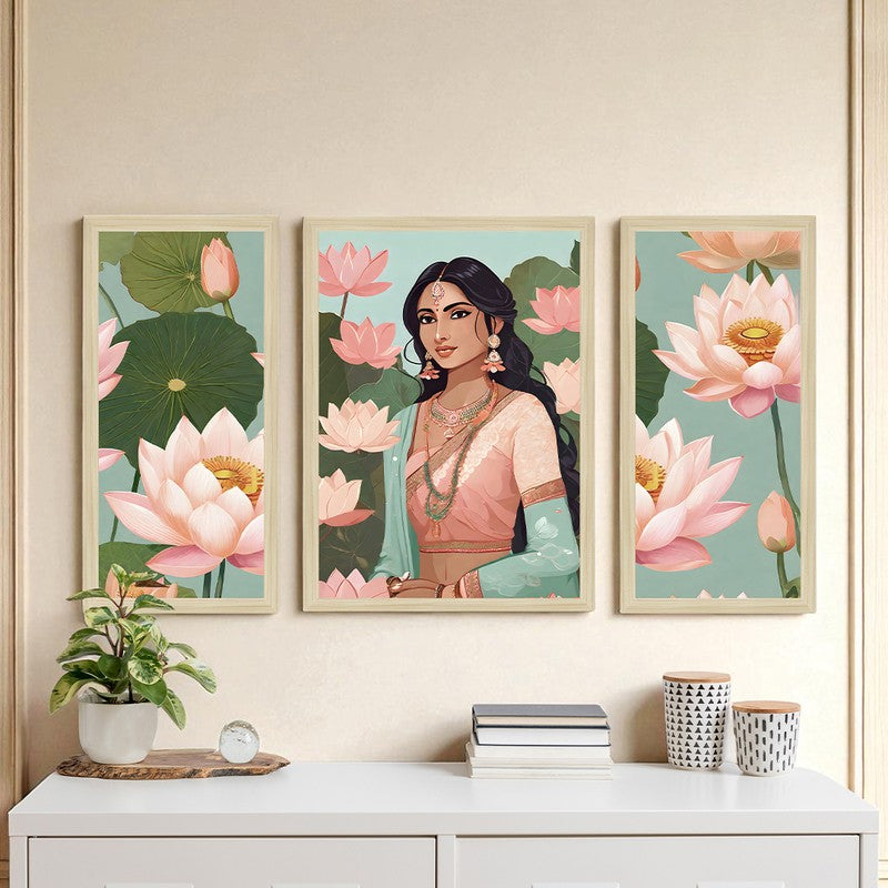 Lotus Grace Synthetic Fibre Wall Art - Set of Three