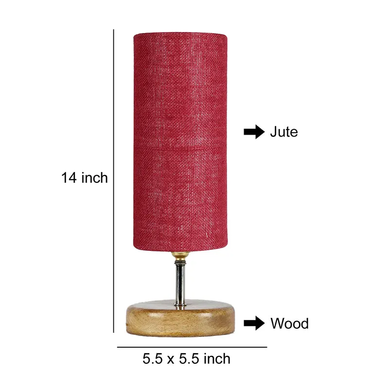 Hisha Wooden Table Lamp With Jute Shade - Maroon,Brown media 5